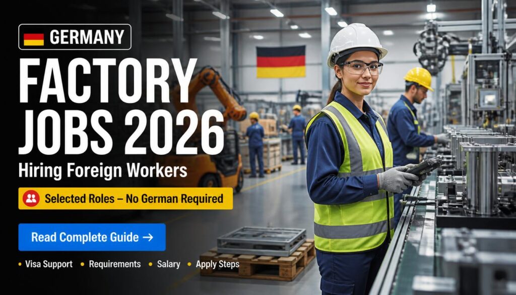 A factory worker operating machinery on a production line in Germany