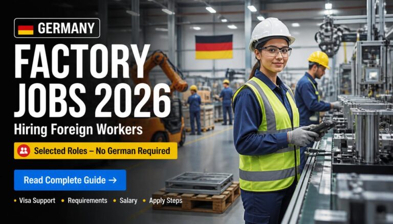 A factory worker operating machinery on a production line in Germany